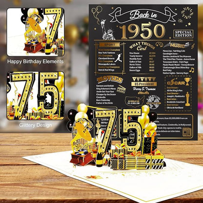 75th Birthday Card for Men Women, Funny 3D Pop Up 75th Birthday Gifts for Grandma Mom Dad, Back In 1950 Happy 75 Year Old Birthday Decorations Cards for Her Him