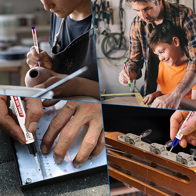 10 Pcs Long Head Deep Hole Marker - Long Nib Marker, Multi-purpose Deep Hole Marker Pens, Quick Dry Waterproof Colorful Carpenter Pen Markers for Construction Bathroom Woodworking