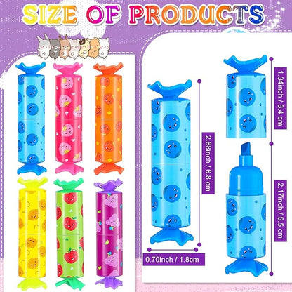 24 Pieces Mini Highlighter Candy Pastel Highlighter for Kid Student 6 Colors Cute Chisel Tip Marker Pen for Candy Party Birthday Drawing Poster Diary Greeting Card School Office Supplies