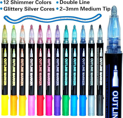 Muchcute Shimmer Markers Outline Glitter Pens: 12 Easter Basket Essentials Stuffers Teen Girl Gifts Trendy Stuff Cute Arts Crafts Art Supplies Kids Ages 4 6 7 8 9 10 11 14 Year Old Tween Teenage Ideas