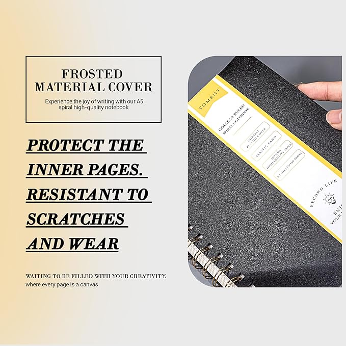 Yoment Spiral Notebook College Ruled A5 Spiral Bound Journal 160 Pages Thick Paper Plastic Hardcover Spiral Notebook 5x7 Wire Bound Notebooks for Note Taking School Office Supplies,Black