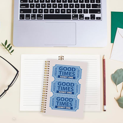 BearCake Funky Retro Y2K Blue Preppy Notebook, Good Times Ticket Preppy Journal, Blue Aesthetic Notebooks, Blue Office Supplies, Blue Desk Accessories, Hardcover Spiral Notebook 5.5x8.3