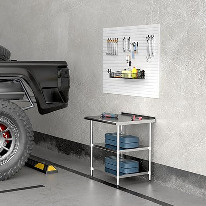 Stainless Steel Table 24 x 30 Inches Metal Work Table with 2 Adjustable Undershelves & Backsplash for Commercial Kitchen, Outdoor, Restaurant, Hotel & Garage