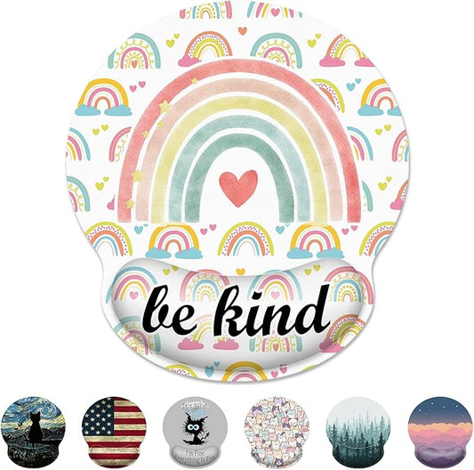 Ergonomic Mouse Pad with Wrist Support,Inspirational Be Kind Rainbow Mouse Pad with Wrist Rest,Relieve Wrist Pain Mousepad Non-Slip Rubber Base,Mouse Pads for Desk,Computers,Laptop,Office,Accessories