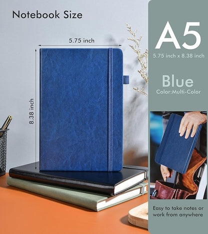 Lined Journal Notebook for Men Women, 200 Numbered Pages Leather Hardcover Journal with Pen, A5 Journaling Notebooks, Thick Paper College Ruled Journals for Writing Work 5.75'' X 8.38'' Navy Blue