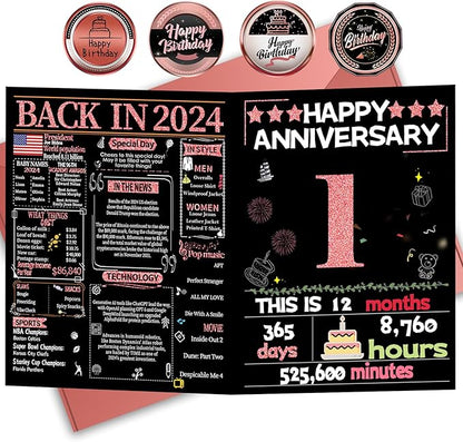 Joycard 1th Anniversary Card for Women, Paper Wedding Card for Wife, Sweet Marriage Decorations Gifts for Couple, Perfect for Her on Anniversary Day, Back in 2024