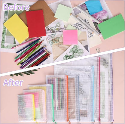 EOOUT 42pcs Mesh Zipper Pouch, 8 Sizes Waterproof Zipper Bags, 17 Colors, Multipurpose for Board Games Travel Storage, School Supplies, and Home Organization