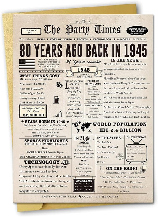 Ziwenhu Large 80 Years Old Birthday Gifts for Women Men,Vintage 80th Greeting Birthday Cards Decorations for Husband Wife,Special 80th Birthday Card for Grandparent