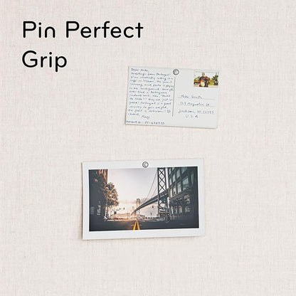 U Brands Farmhouse Linen Bulletin Board, 30"x20", White Wood Style Frame, Includes Push Pins