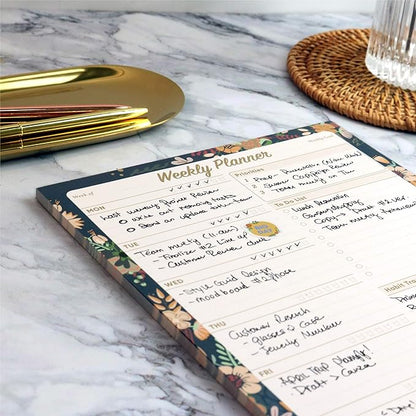 Oriday Weekly Planner Task Organizer Pad - 52 Sheets Undated Planning Tear-away Notepad (7.8" x 10" Dark Flower)