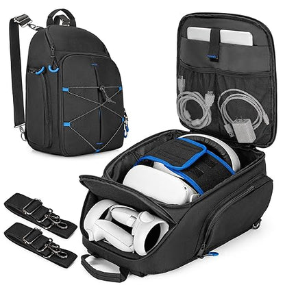PGmoon Carrying Case Compatible with Oculus Meta Quest 2/Quest 3/Quest 3S/VR Elite Strap, Travel Storage Bag Backpack with Separate Room for Touch Controllers and Multi-Pockets (Patent Design)