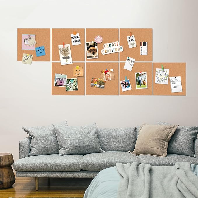 Square Cork Bulletin Board Tiles - SVOPY 8Pack Extra Thick 12x12 Inches Cork Board Tiles for Wall for Home Office Decor, Cork Sheet,School Message Board and Decorative Display Boards