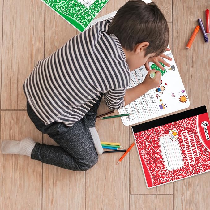 Composition Notebook Bulk, 50 Pack, K-2 Primary Ruled, 200 Pages (100 Sheets), Drawing and Writing Primary Journal For Kids, Grades K-2, Bulk School Supplies, Hard Cover With Assorted Colors