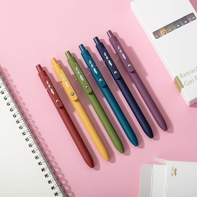 Mr. Pen- Retractable Gel Pens, 6 Pack, Vintage Color Barrels, Black Gel Pens, Fast Dry, Gel Pens Fine Point 0.5mm, Retractable Pens, Cute Pens, Gel Ink Pens, Black Pens, Aesthetic Pens for Journaling