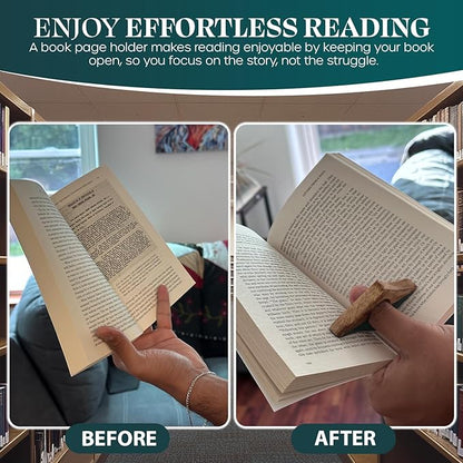 Book Page Holder - Handcrafted Mango Wood & Green Resin Thumb Bookmark - Unique Reading Accessories & Gifts for Book Lovers, Readers & Bookworms (Brown/Green)