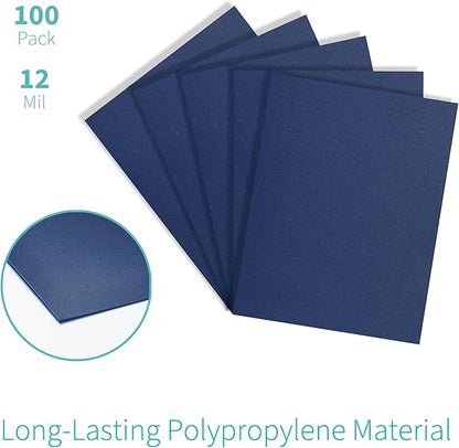 Binditek 100 Pack 12 Mil Sand-Textured Polycover, Midweight Binding Front and Back Covers, Lightly Textured Sand Finish, 8-1/2" x 11", Square Corners, Un-Punched, Navy, Office Supplies