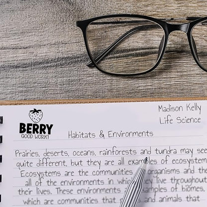 Berry Good Work Stamp / 2000 Plus Self Inking Teacher Strawberry Fruit Food Themed Stamper / 9/16" Round Small Black Imprint Planner Worksheet School Homework Classroom Stamp