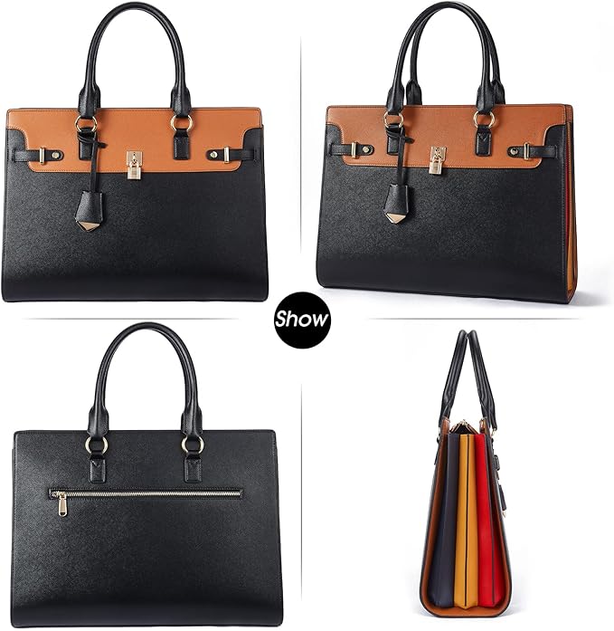 Telena Laptop Tote Bag for Women, 15.6 Inch Shoulder Tote Bag Leather Briefcase for Women, Large Capacity Handbag Bags
