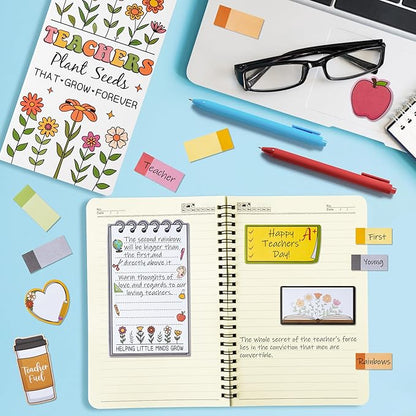 Retro Wildflowers Teachers Sticky Notes Set - Teacher Plant Seeds Self-Stick Note Pads Teacher Appreciation Notepads Writing Memo Pad Page Marker Back to School Office Supplies Thank You Gift