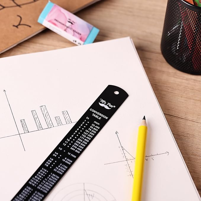 Mr. Pen- Steel Rulers, 2 Pcs, 6" and 12", Black, 6 Inch Ruler Metal Rulers, Small Metal Ruler 6 Inch Metal Ruler Thin Flat, Stainless Steel Ruler 12 Inch, Centimeter Ruler, Steel Ruler 12 Inch