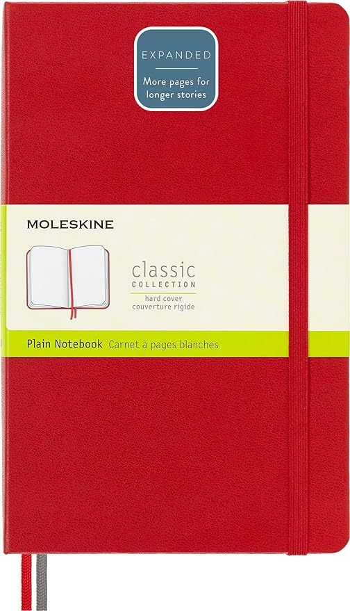 Moleskine Classic Expanded Notebook, Hard Cover, Large (5" x 8.25") Plain/Blank, Red, 400 Pages