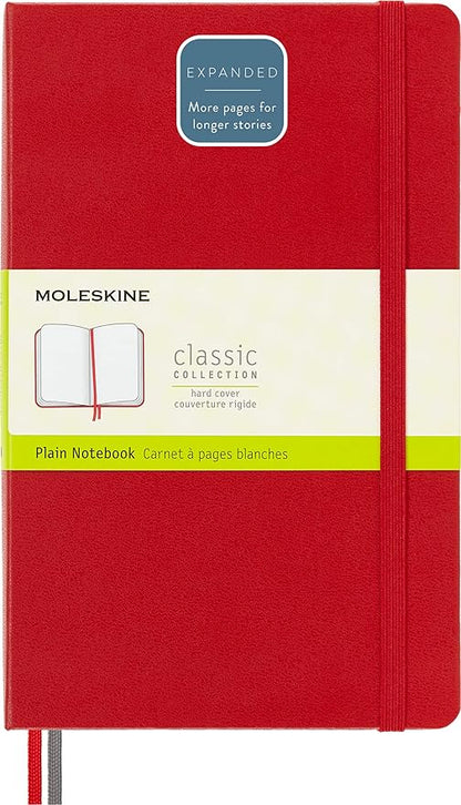 Moleskine Classic Expanded Notebook, Hard Cover, Large (5" x 8.25") Plain/Blank, Red, 400 Pages
