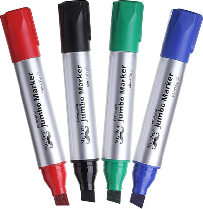 Mr. Pen- Jumbo Permanent Markers, 4 Pack, Assorted Color, Chisel Tip, Large, King, Color Permanent Markers Set, Huge Poster Markers