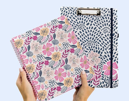 Steel Mill & Co Cute Large Spiral Notebook College Ruled, 11" x 9.5" with Durable Hardcover and 160 Lined Pages, Mosaic Floral