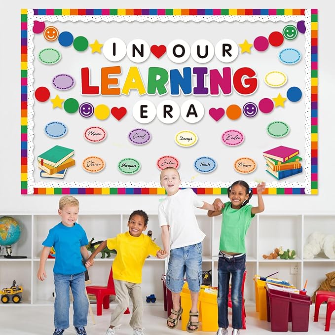 Kosiz 94 Pcs Friendship Bracelet Bulletin Board Decorations Set Back to School Paper Cutouts DIY in Our Learning Era Classroom Decorations Kit Colorful Bulletin Border Trim for School Chalkboard Wall