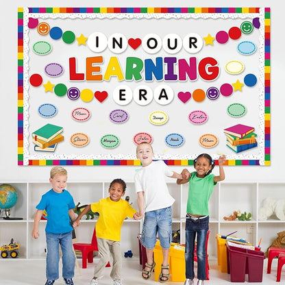 Kosiz 94 Pcs Friendship Bracelet Bulletin Board Decorations Set Back to School Paper Cutouts DIY in Our Learning Era Classroom Decorations Kit Colorful Bulletin Border Trim for School Chalkboard Wall