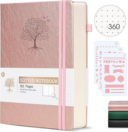 Dotted Journal Notebook, 360 Numbered Pages Bullet Dot Grid Journals, 100gsm Dot Paper Thick Hardcover Leather Journal for Writing Women Men, B5 Big Dotted Grid Notebooks 7.6'' X 10'' Pink