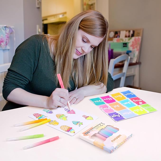 Erasable Highlighters Assorted Colors 12 Pack, Dual Tip Erasable Markers Pens, Chisel Tip Smooth Writing Journaling Highlighters School Office Supplies