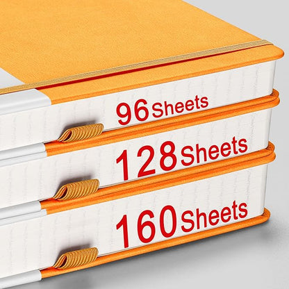 AHGXG Graph Paper Notebook - 320 Pages Grid Notebook Thick Journal A5, 100gsm Thick Graph Paper, Leather Hardcover, Inner Pocket,5.75'' × 8.38''- Yellow