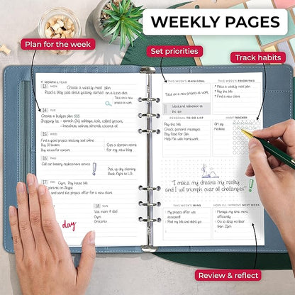 Clever Fox Weekly Planner Binder – Goal Setting Planner for Time Management & Weekly Tasks – Work & Life Organizer with to Do List & Habit Tracker – Undated, 7″ x 9″ Hardcover (Windy Blue)