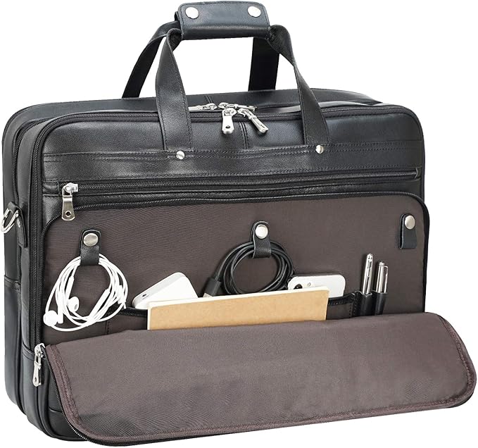 Polare X-Large 18" Full Grain Leather Briefcase For Men Business Travel Case Messenger Bag Fits 17.3" Laptop