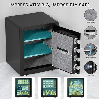 Kavey 2.0 Cub Biometric Safe Box, Fingerprint Safe with Backlit Touch Screen Keypad and Dual Alarm System, Money Safe With Mute Function and LED Light