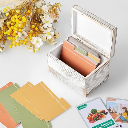 DRASTAR Index Card Holder, Index Card Organizer 3x5, Index Card Holder with Dividers, Index Card Holder for Desk, Index Card Storage Case, Note Card Box, Retro White