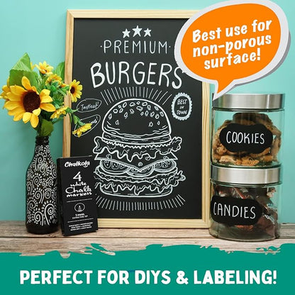 Extra Fine Tip White Chalk Markers (4 Pack 1mm Point) Chalk Pens - White Dry Erase Marker Pen for Blackboard, Chalkboards, Windows, Glass, Bistro, Signs