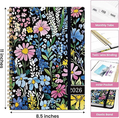 2026 Planner, Aesthetic Weekly and Monthly Planner for Women, Jan 2026 to Dec 2026, Hardcover 2026 Calendar Book with Monthly Tabs, Inner Pocket, Perfect for Office Home School - A4 (8.5" x 11"), Painted Garden