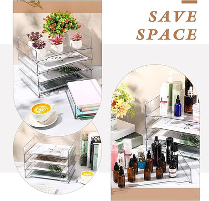 12 Pcs Stackable Letter Tray Rectangular Plastic Desk Organizer 13 x 9.5 x 2.6 in Paper Holder File Tray Accessories Rack for Desktop Office Desk Drawers (Clear)