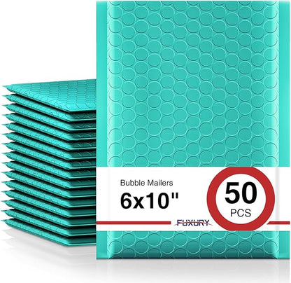 Fuxury Bubble Mailer, 6x10 Inch Bubble Mailers 50 Pack, Self-Seal Adhesive Padded Envelopes, Water Resistant Mailers, Shipping Envelopes for Packaging, Small Business, Mailing,Bulk Teal #0