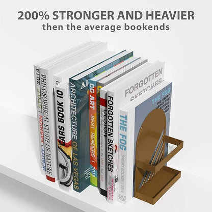 Iron Arch Modern and Decorative Bookends for Heavy Books, 200% Stronger & Heavier Than The Average Bookends, Large Bookends with Matching Bonus Storage Cup (Sahara Gold)