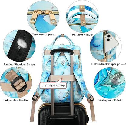 Marble Laptop Backpack College Bookbag School Backpack for Women Girls, Travel Backpack 15.6 Inch Computer Backpacks (Green)