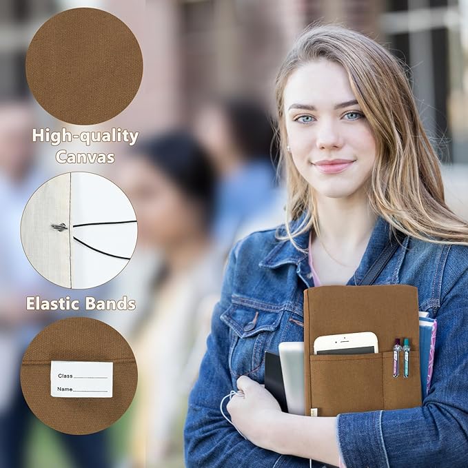 Canvas Book Covers, Washable Book Protector, Book Cover for Paperback Novels, Adjustable Book Cover for Hardcover with Pockets for Pen, Soft Cover Books, Book Lovers Gifts