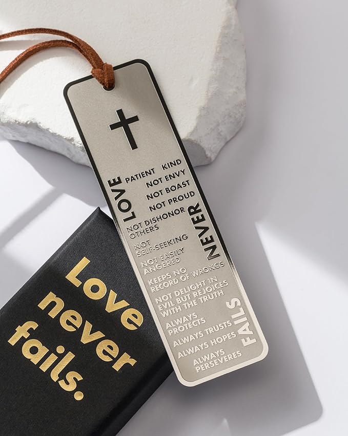 Christian Bookmarks, Metal Bible Bookmark for Men Women Readers Book Lover, Christmas Gift, Giveaways for Sunday School, Christmas Gifts for Members of Church. (Love Never Fails)