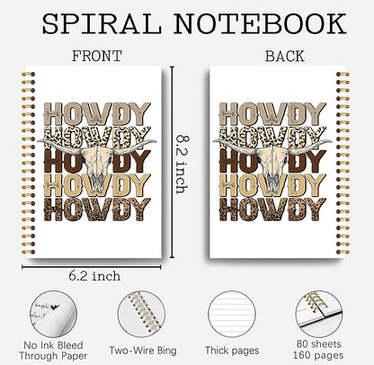 Howdy Western Notebook Journal 164 Pages - Western Gifts for Women Cowboy Cowgirl, Western Cool Notebook, College School Supplies, 5.5×8.3 Notebook Spiral Bound