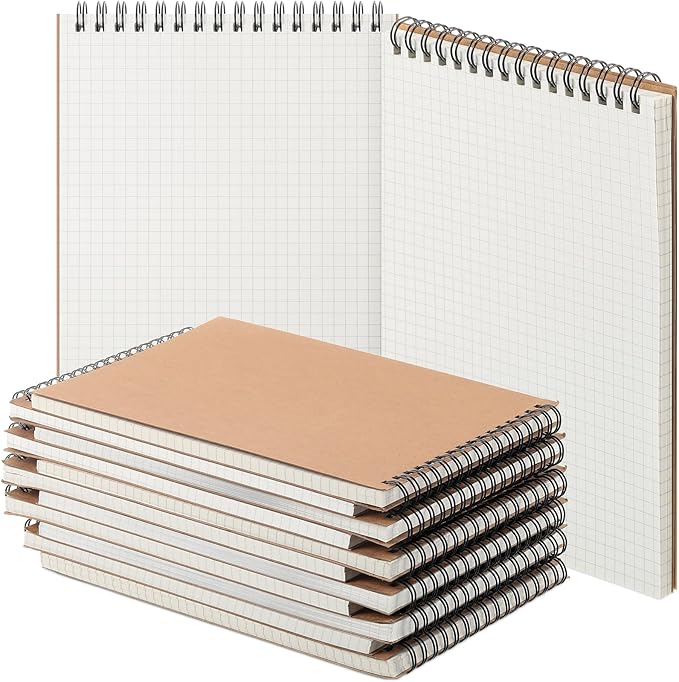 Graph Paper Spiral Notepad A5 Top Wirebound Notepad Grid Notebook Steno Pads Memo Notebook Grid Paper 140 Pages for Writing Sketching Drawing Office Supplies(Kraft,6 Pack)