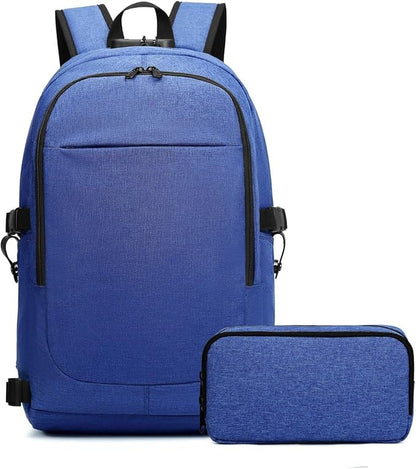 Varietyathletics 19" Laptop Backpack and Organizer Case Set USB Headset Port Anti-Theft Waterproof Travel Work College (Cadet blue)