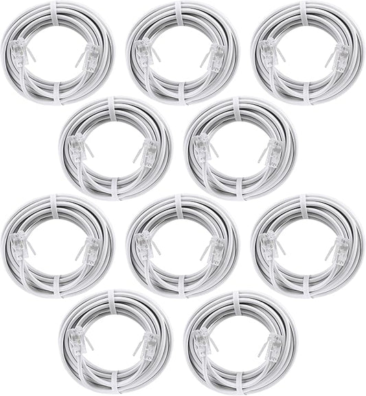 Power Gear Telephone Line Cord, 7 ft (Pack of 10), Phone Cord, Modular Jack Ends, Works for Phone, Modem or Fax Machine, for Use in Home or Office, White, 52233