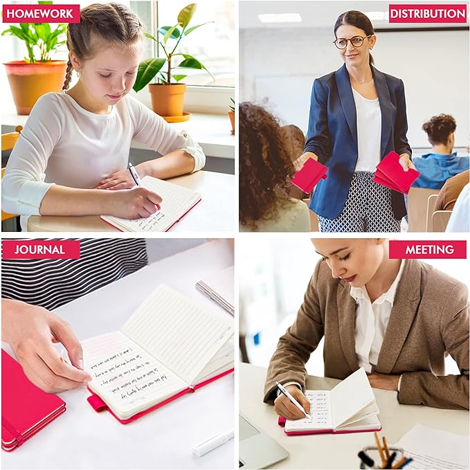 feela 15 Pack Pocket Small Notebooks Bulk, Mini Cute Memo Notepads Hardcover College Ruled Lined Journals with Pen Holder for Women Girls Office School, with 15 Black Pens, 3.5”x 5.5”, A6, Berry